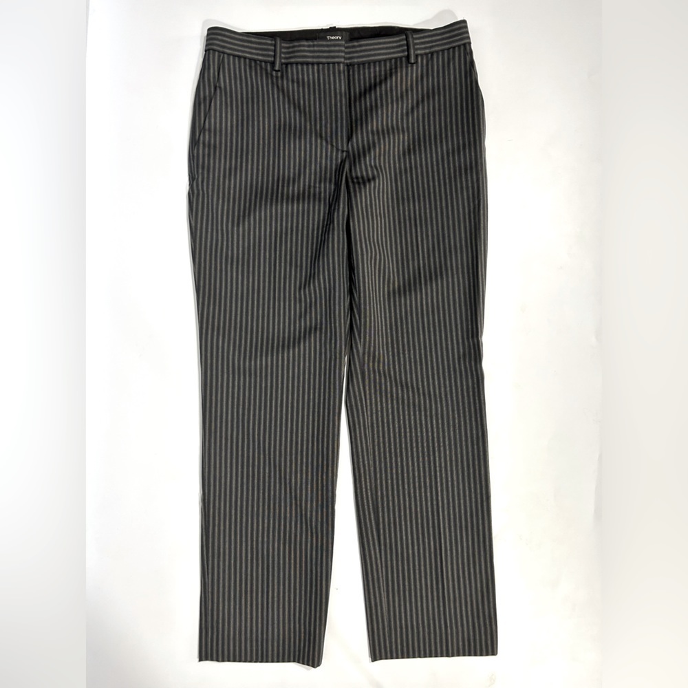 THEORY Tailor Trouser C Crop Ankle Dress Pants Striped Virgin Wool Gray Size 2